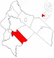 Location of Quinton Township in Salem County highlighted in red (left). Inset map: Location of Salem County in New Jersey highlighted in red (right).