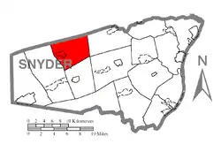 Map of Snyder County, Pennsylvania highlighting Adams Township