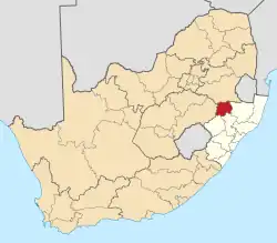 Location of Amajuba District Municipality within KwaZulu-Natal