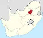 Map indicating the extent of Gauteng within the Republic of South Africa