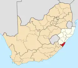 Location of Ugu District Municipality within KwaZulu-Natal