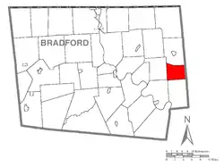 Map of Bradford County with Stevens Township highlighted