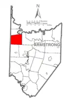 Map of Armstrong County, Pennsylvania, highlighting Sugarcreek Township