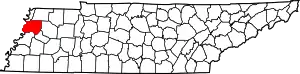 Map of Tennessee highlighting Dyer County