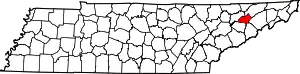 State map highlighting Hamblen County