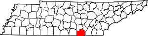 Map of Tennessee highlighting Marion County