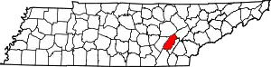 Map of Tennessee highlighting Rhea County