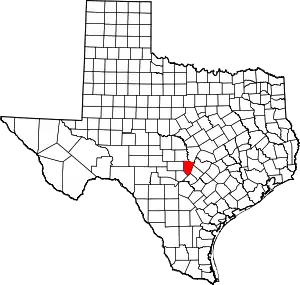Map of Texas highlighting Blanco County