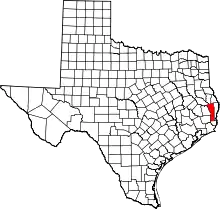 Map of Texas highlighting Jasper County