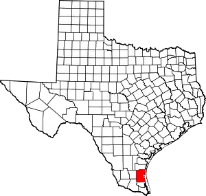 Map of Texas highlighting Kenedy County