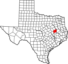 Map of Texas highlighting Leon County