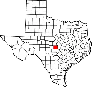 Map of Texas highlighting Llano County