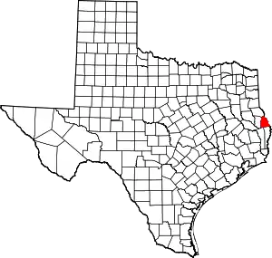 Map of Texas highlighting Sabine County