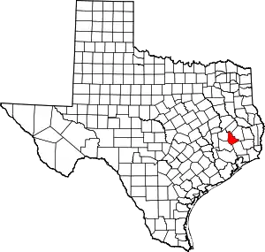 Map of Texas highlighting San Jacinto County