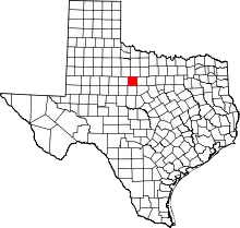 Map of Texas highlighting Shackelford County
