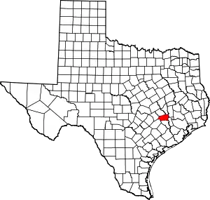 Map of Texas highlighting Washington County