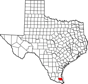 Map of Texas highlighting Willacy County