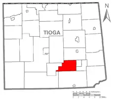 Map of Tioga County Highlighting Bloss Township