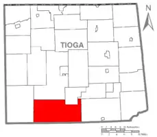 Map of Tioga County Highlighting Morris Township