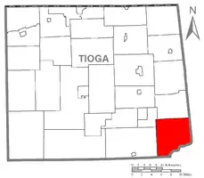 Map of Tioga County Highlighting Union Township