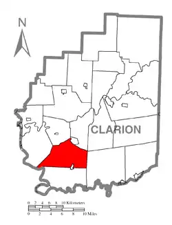 Map of Clarion County, Pennsylvania highlighting Toby Township