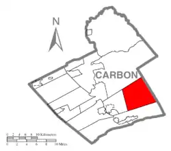 Location of Towamensing Township in Carbon County, Pennsylvania