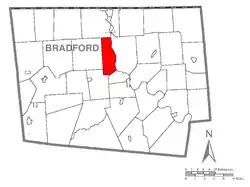 Map of Bradford County with Ulster Township highlighted