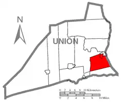 Map of Union County, Pennsylvania highlighting East Buffalo Township