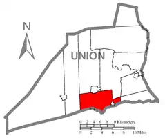 Map of Union County, Pennsylvania highlighting Limestone Township