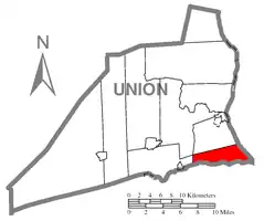 Map of Union County, Pennsylvania highlighting Union Township