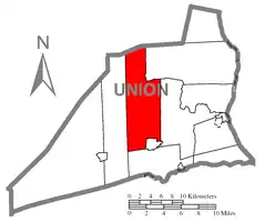 Map of Union County, Pennsylvania highlighting West Buffalo Township