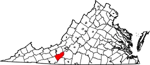 Map of Virginia highlighting Floyd County