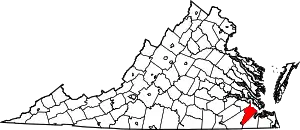 Map of Virginia highlighting Isle of Wight County