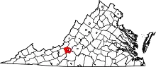 Map of Virginia highlighting Roanoke County