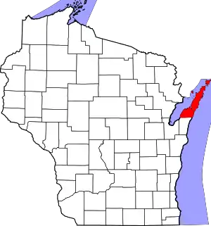 State map highlighting Door County