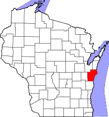 Map of Wisconsin showing Manitowoc County