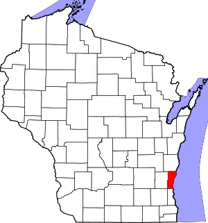 Map of Wisconsin highlighting Ozaukee County