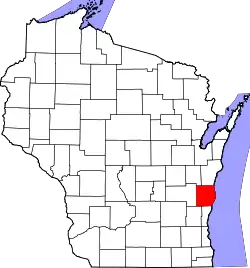 Map of Wisconsin showing Sheboygan County