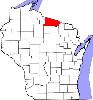 Map of Wisconsin highlighting Vilas County