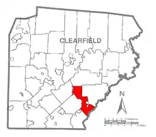 Map of Clearfield County, Pennsylvania highlighting Woodward Township