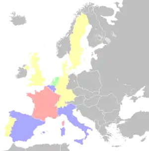 Map of Europe showing the number of riders per nation that participated in the race.