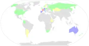 A world map with colours showing how many rider from each nation competed in the 2018 Tour de France.
