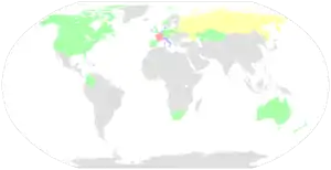A world map with colours showing how many rider from each nation competed in the 2022 Tour de France.