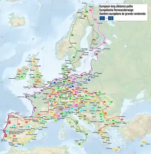 Map of European long-distance paths