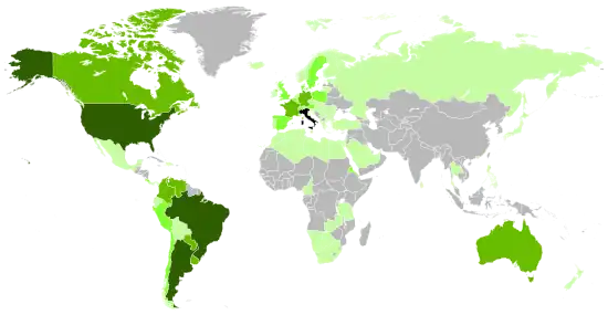 Map of the Italian diaspora in the world