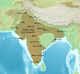 Territory under Tughlaq dynasty of Delhi Sultanate, 1330-1335 AD. The empire shrank after 1335 AD.