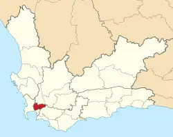 The Stellenbosch Local Municipality is located east of Cape Town in the Western Cape province.