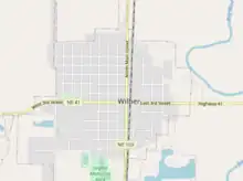 A map of the city of Wilber, Nebraska. Generated using OpenStreetMaps.