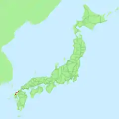Map of Japan with the Chikuhi Line highlighted in red