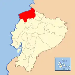 Location of Esmeraldas Province in Ecuador.